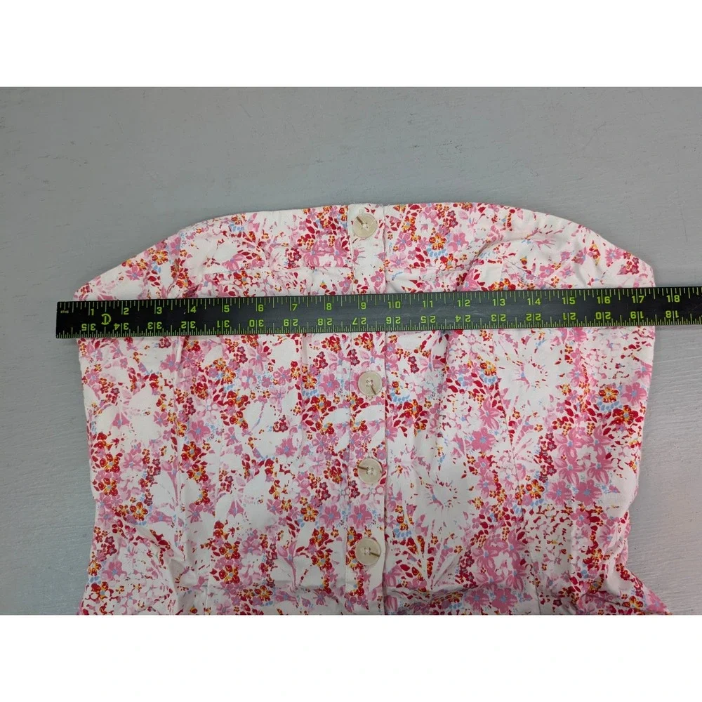 Free People Tomas Floral Strapless Mini Dress‎ Smocked Button Down Pink XL NWT